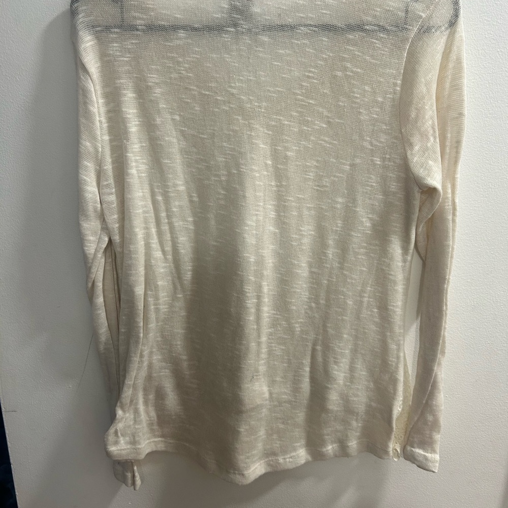 American Rag Cie Women's Ivory Long Sleeve Sheer Front Blouse Size L - Picture 2 of 3